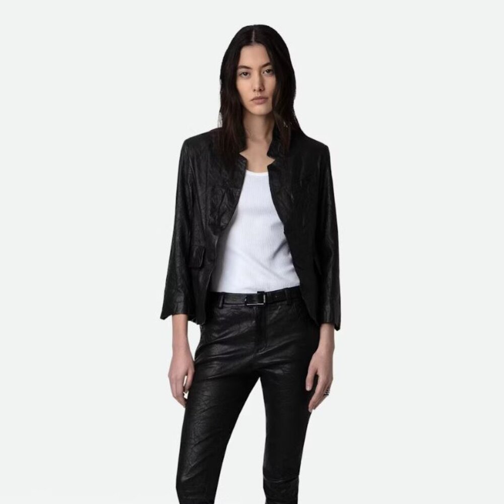 Zadig & Voltaire Verys Crinkled Leather Blazer - Black - size 34 (XS)